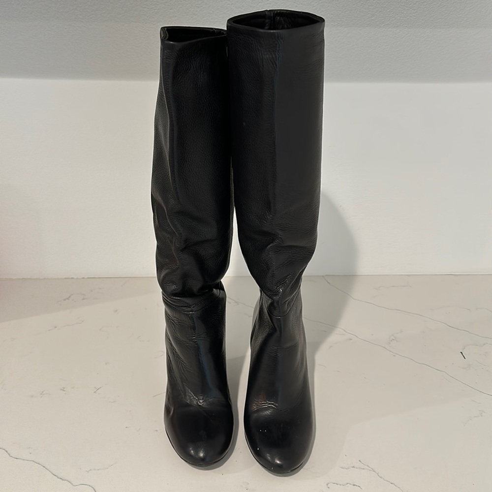 Charles Davis Black Leather knee high boots